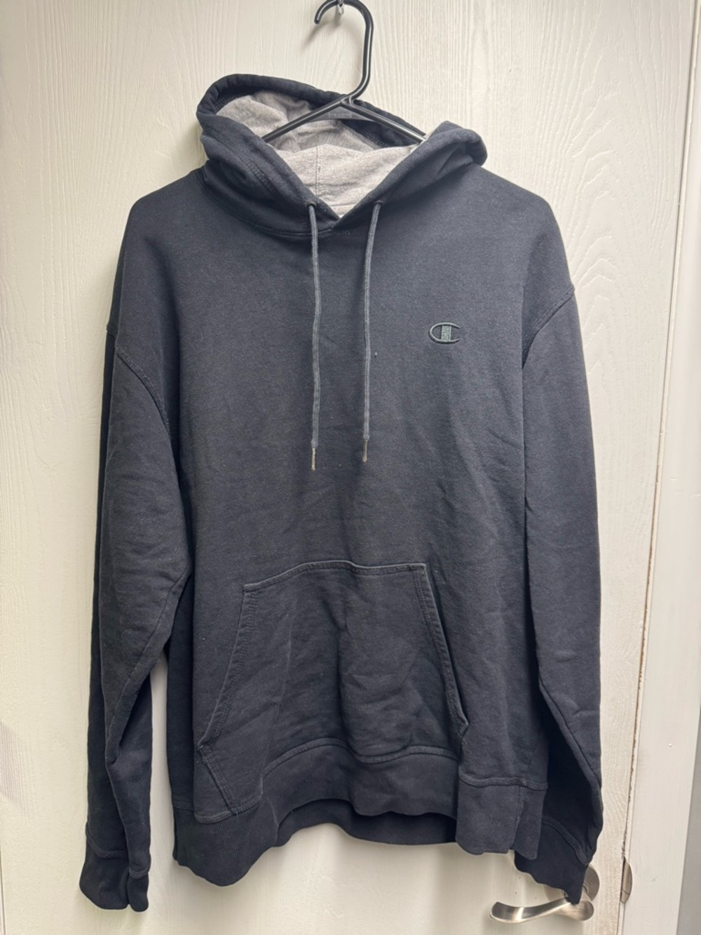 Champion Black Hooded Sweatshirt with Gray Lining